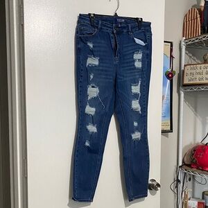 Wax Jean Dark Blue Distressed Skinny Jeans